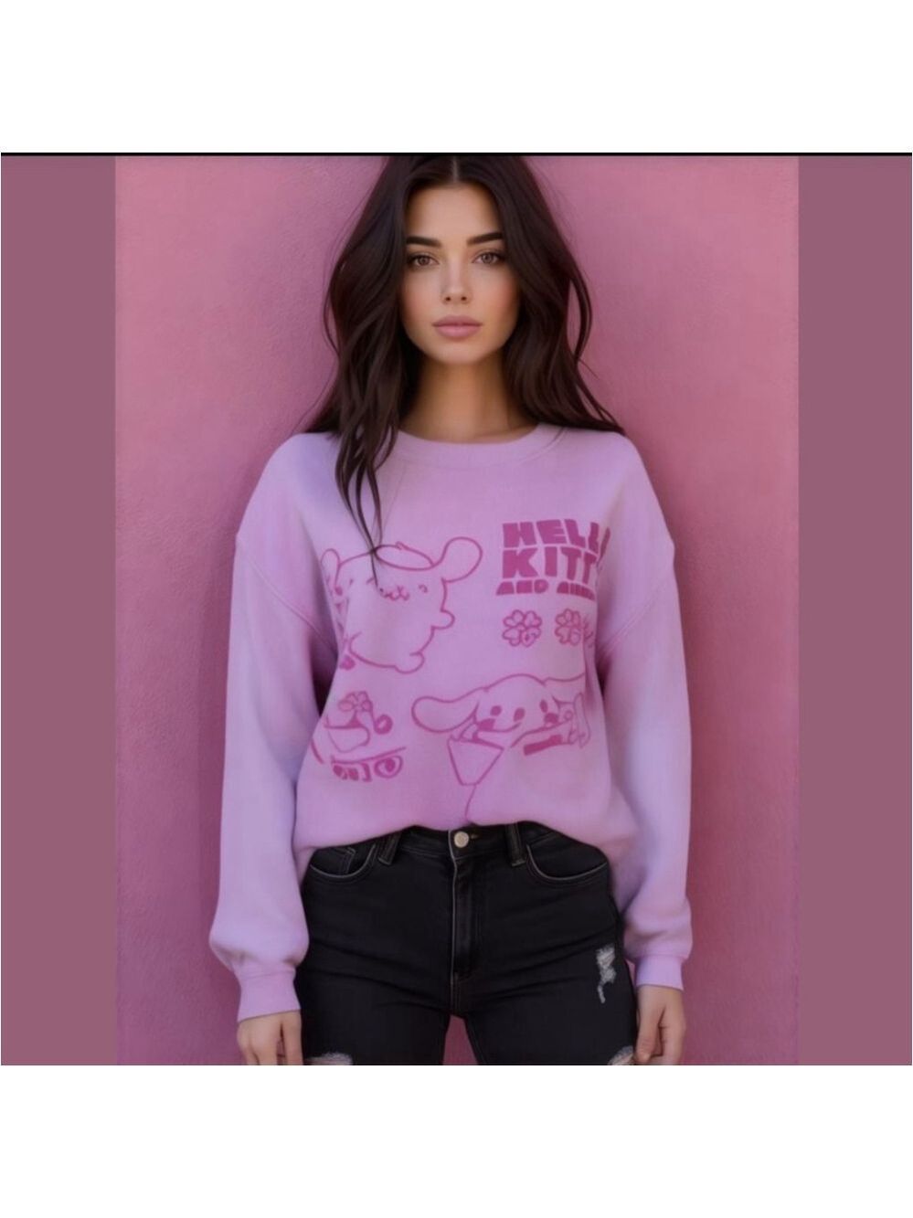 Women's Hello Kitty Purple Graphic Print Sweatshirt Size L